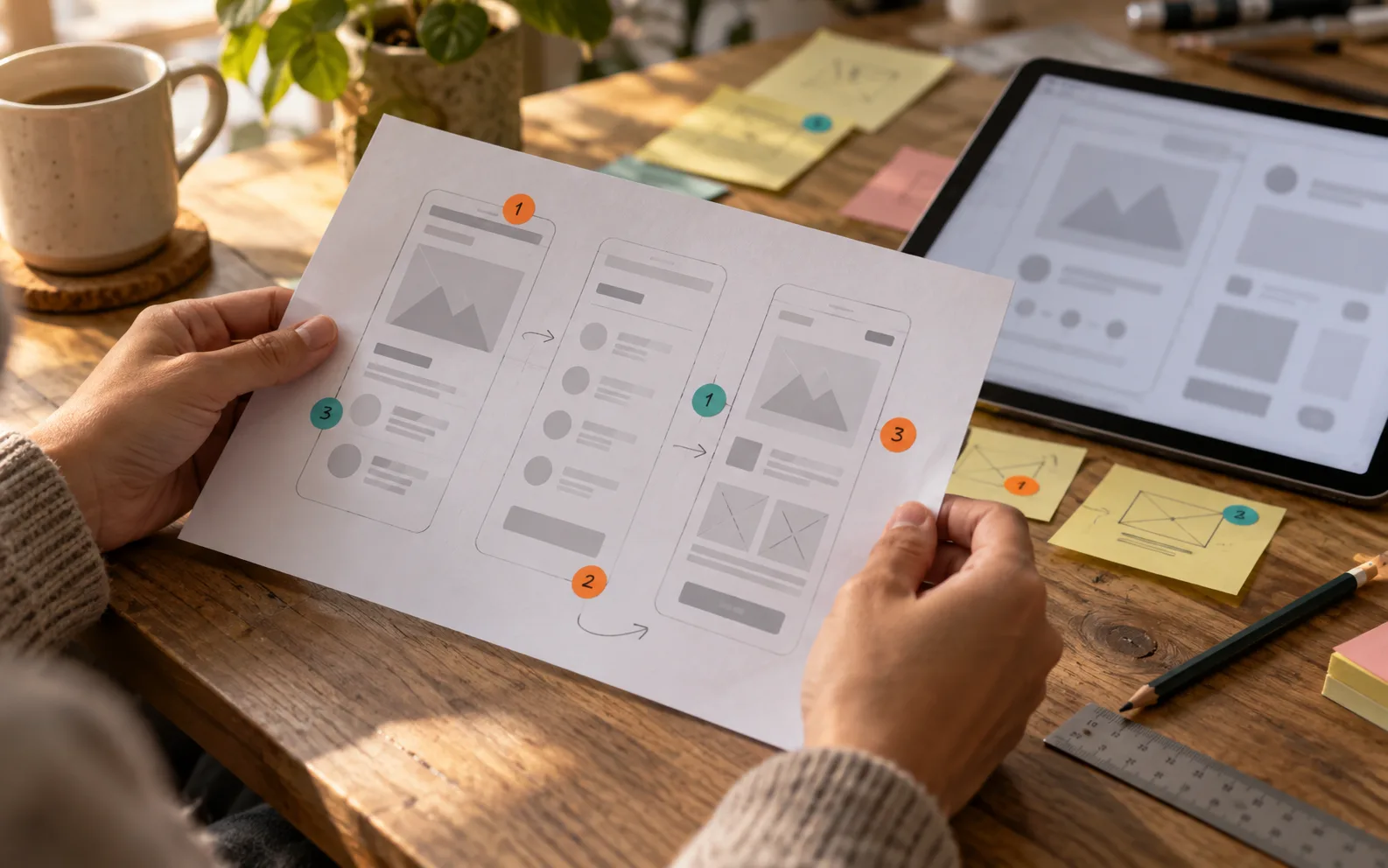 Evidenza per il metodo Progettare: prototipo cartaceo e mockup annotati